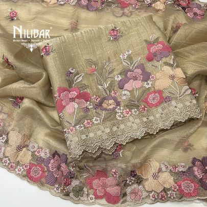 Gold Beige Crush Tissue Unstitched Suit