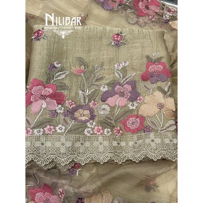 Gold Beige Crush Tissue Unstitched Suit