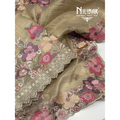 Gold Beige Crush Tissue Unstitched Suit