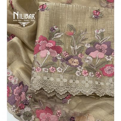 Gold Beige Crush Tissue Unstitched Suit