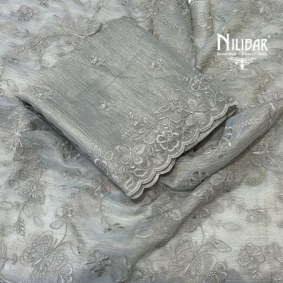 Gray Silver Crush Tissue Unstitched Suit
