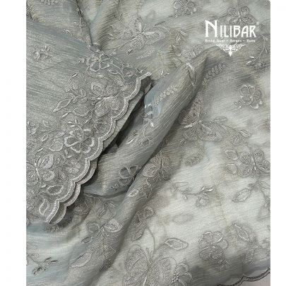 Gray Silver Crush Tissue Unstitched Suit