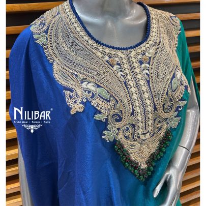 Blue Satin Dhoti With Kaftan Style Indo-Western Set