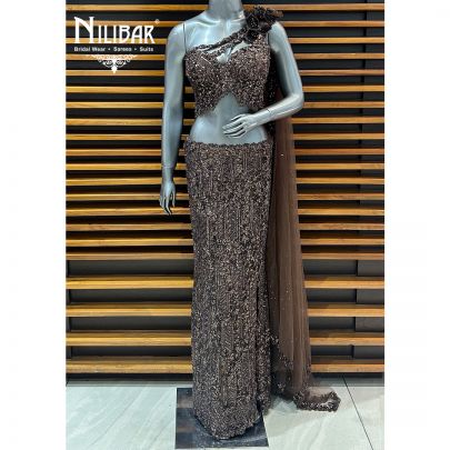 Brown Net Mermaid Style Lehenga