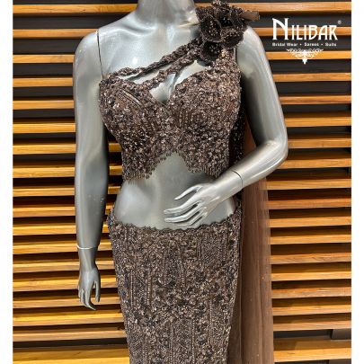 Brown Net Mermaid Style Lehenga