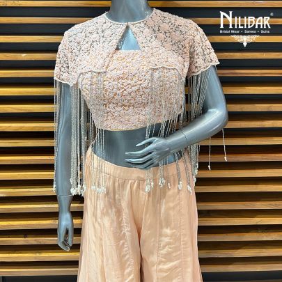 Peach Net Crop Top Paired With Organza Palazzo
