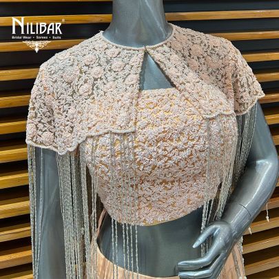 Peach Net Crop Top Paired With Organza Palazzo