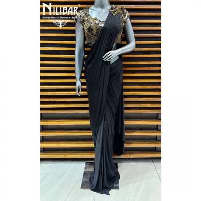 Black & Gold Georgette Drape Pleated Saree