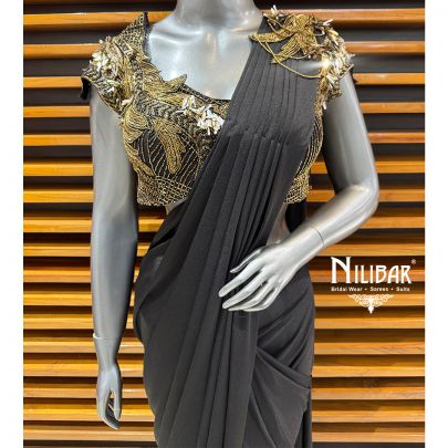 Black & Gold Georgette Drape Pleated Saree