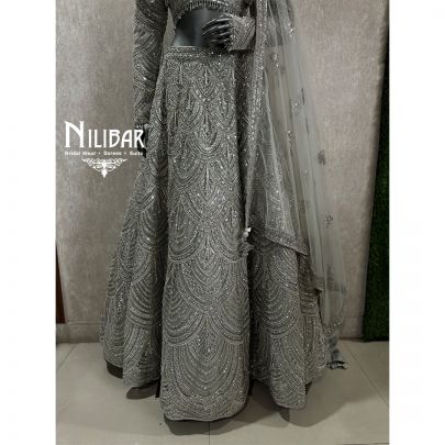 Cream Soft Net Embroidered Lehenga