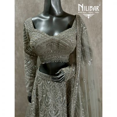 Cream Soft Net Embroidered Lehenga