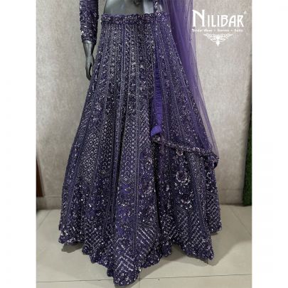 Purple Soft net Embroidered Lehenga