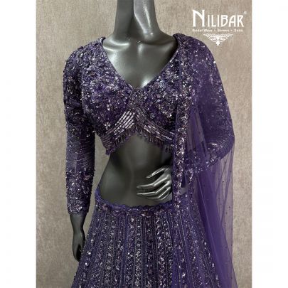 Purple Soft net Embroidered Lehenga