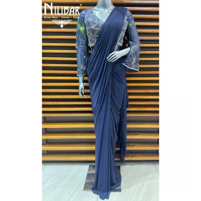 Moon Blue Net Drape Pleated Saree