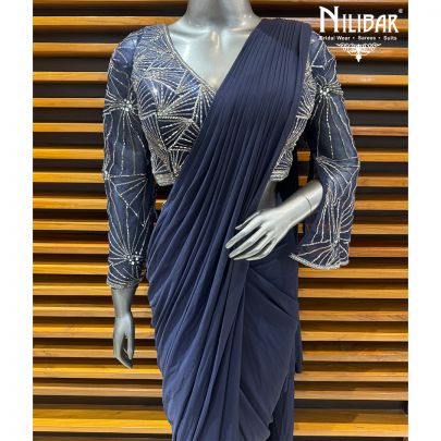 Moon Blue Net Drape Pleated Saree