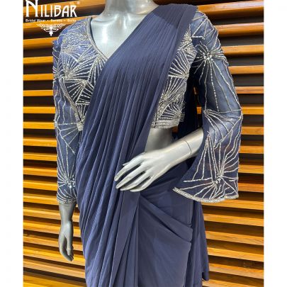 Moon Blue Net Drape Pleated Saree