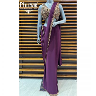 Wine Lycra Drape Pleated Saree