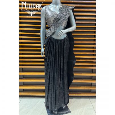 Black & Silver Net Drape Pleated Saree