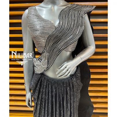 Black & Silver Net Drape Pleated Saree