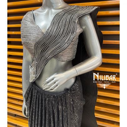 Black & Silver Net Drape Pleated Saree
