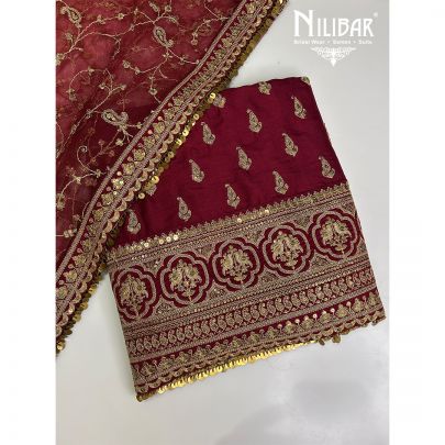 Maroon Silk Unstitched Suit