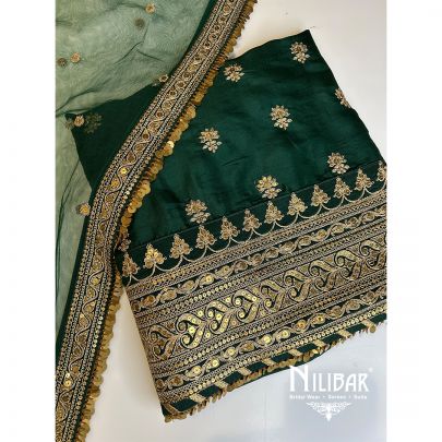 Bottle Green Silk Unstitched Suit