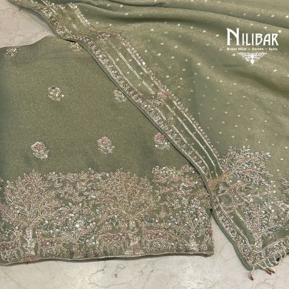 Sage Green Lamé Silk Unstitched Suit