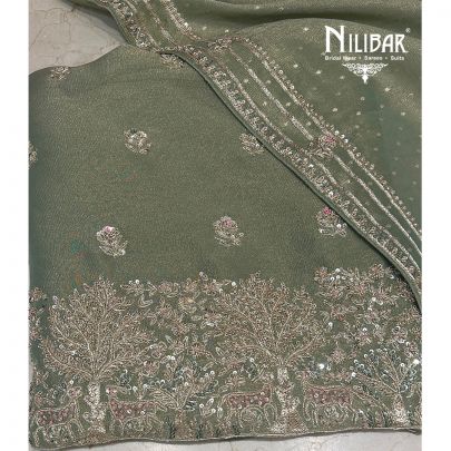 Sage Green Lamé Silk Unstitched Suit