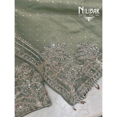 Sage Green Lamé Silk Unstitched Suit