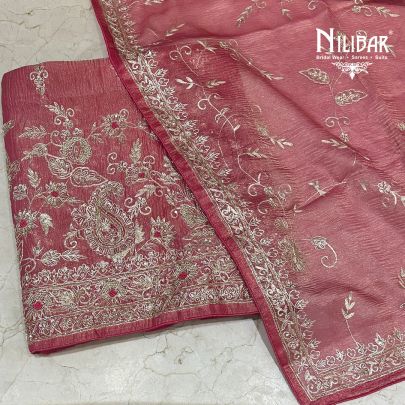Watermelon Pink Lamé Silk Unstitched Suit