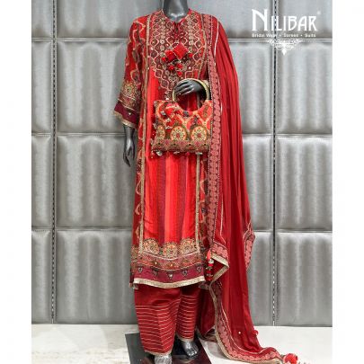 Red Crepe Printed Salwar Suit