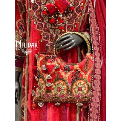Red Crepe Printed Salwar Suit