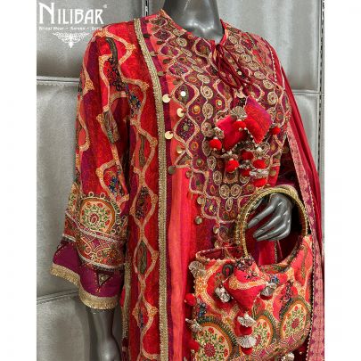 Red Crepe Printed Salwar Suit