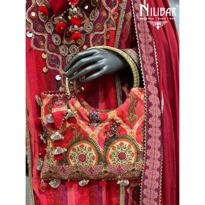 Red Crepe Printed Salwar Suit