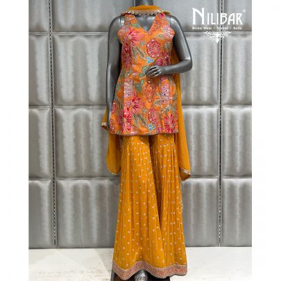 Orange Georgette Printed Garara Suit