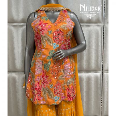 Orange Georgette Printed Garara Suit