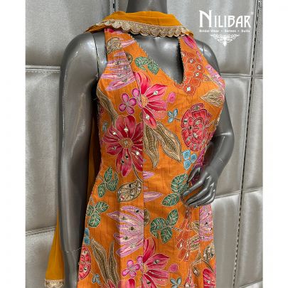 Orange Georgette Printed Garara Suit