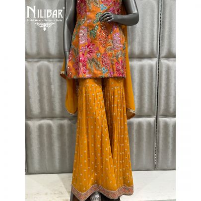 Orange Georgette Printed Garara Suit