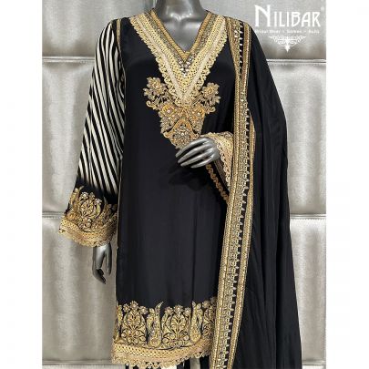 Black Crepe Printed Straight Palazzo Suit