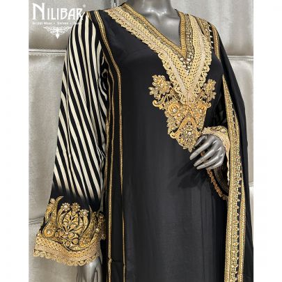 Black Crepe Printed Straight Palazzo Suit