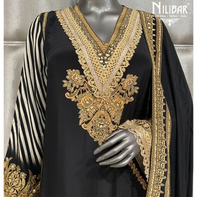 Black Crepe Printed Straight Palazzo Suit