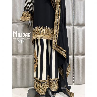 Black Crepe Printed Straight Palazzo Suit