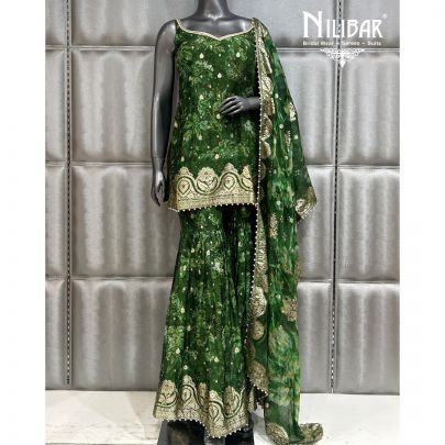 Forest Green Organza Printed Garara Suit