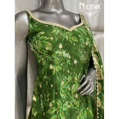 Forest Green Organza Printed Garara Suit