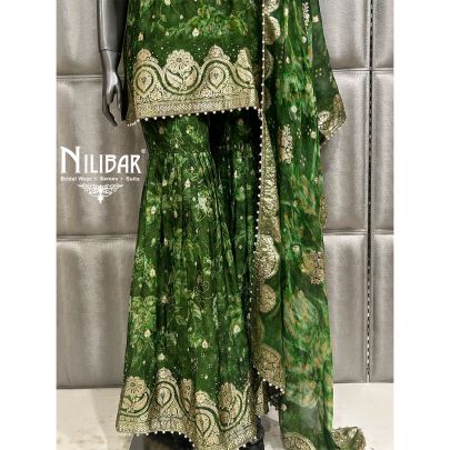 Forest Green Organza Printed Garara Suit