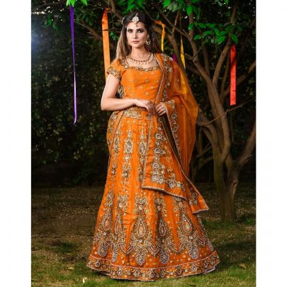 Orange Bridal Silk Lehenga