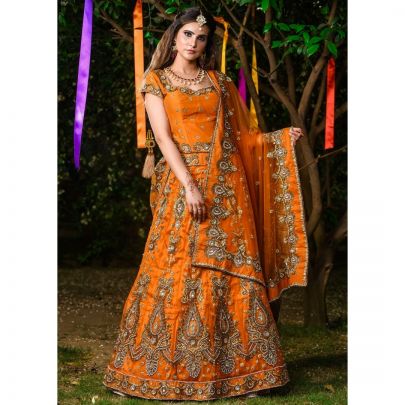 Orange Bridal Silk Lehenga