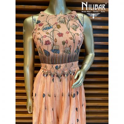 Peach Chinon Printed Jumpsuit 