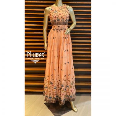 Peach Chinon Printed Jumpsuit 