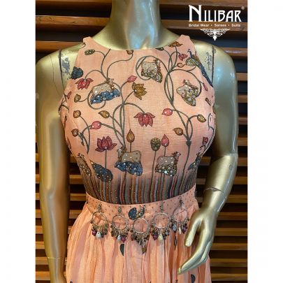 Peach Chinon Printed Jumpsuit 